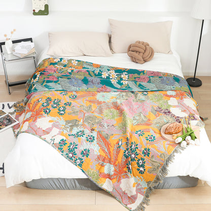 Garden Flower Cotton Gauze Reversible Quilt