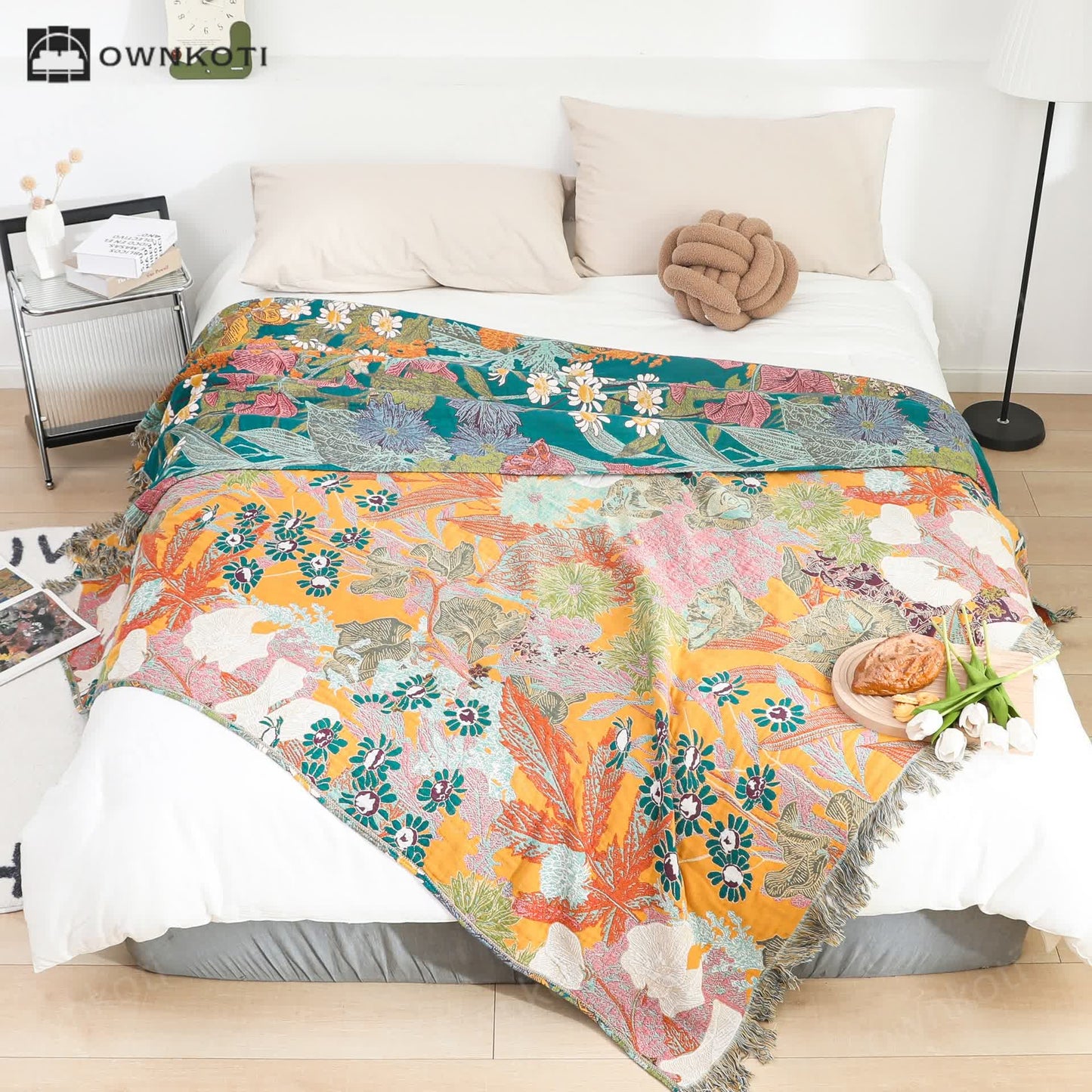 Garden Flower Cotton Gauze Reversible Blanket