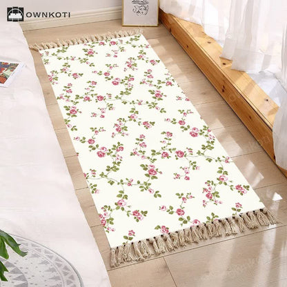 Fresh Pastoral Style Floral Tassel Floor Mat