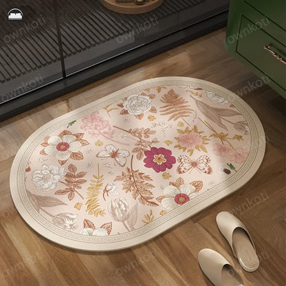 Elegant Rural Botanical Floral Print Bath Mat
