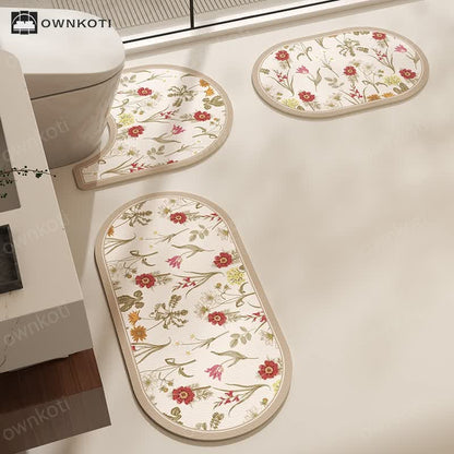 Elegant Rural Botanical Floral Print Bath Mat