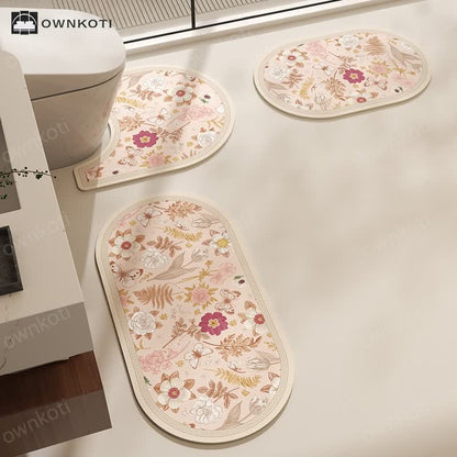 Elegant Rural Botanical Floral Print Bath Mat
