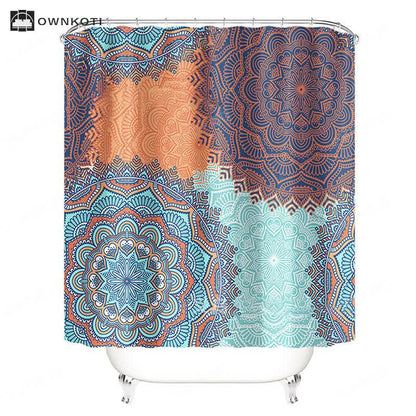 Bohemian Print Waterproof Shower Curtain Mat Set
