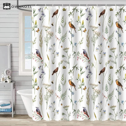 Floral Bird Waterproof Decorative Shower Curtain