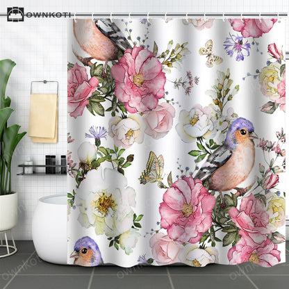 Floral Bird Waterproof Decorative Shower Curtain