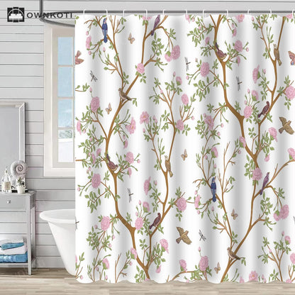 Floral Bird Waterproof Decorative Shower Curtain