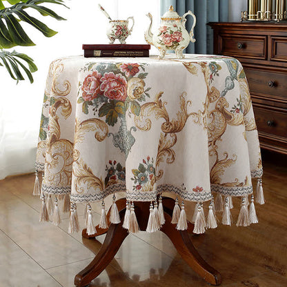 Chenille Jacquard Elegant Floral Tablecloth