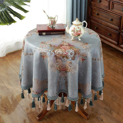 Chenille Jacquard Elegant Floral Tablecloth
