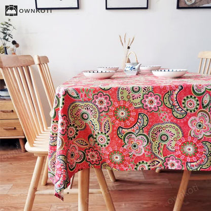 Vintage Boho Floral Pattern Tablecloth