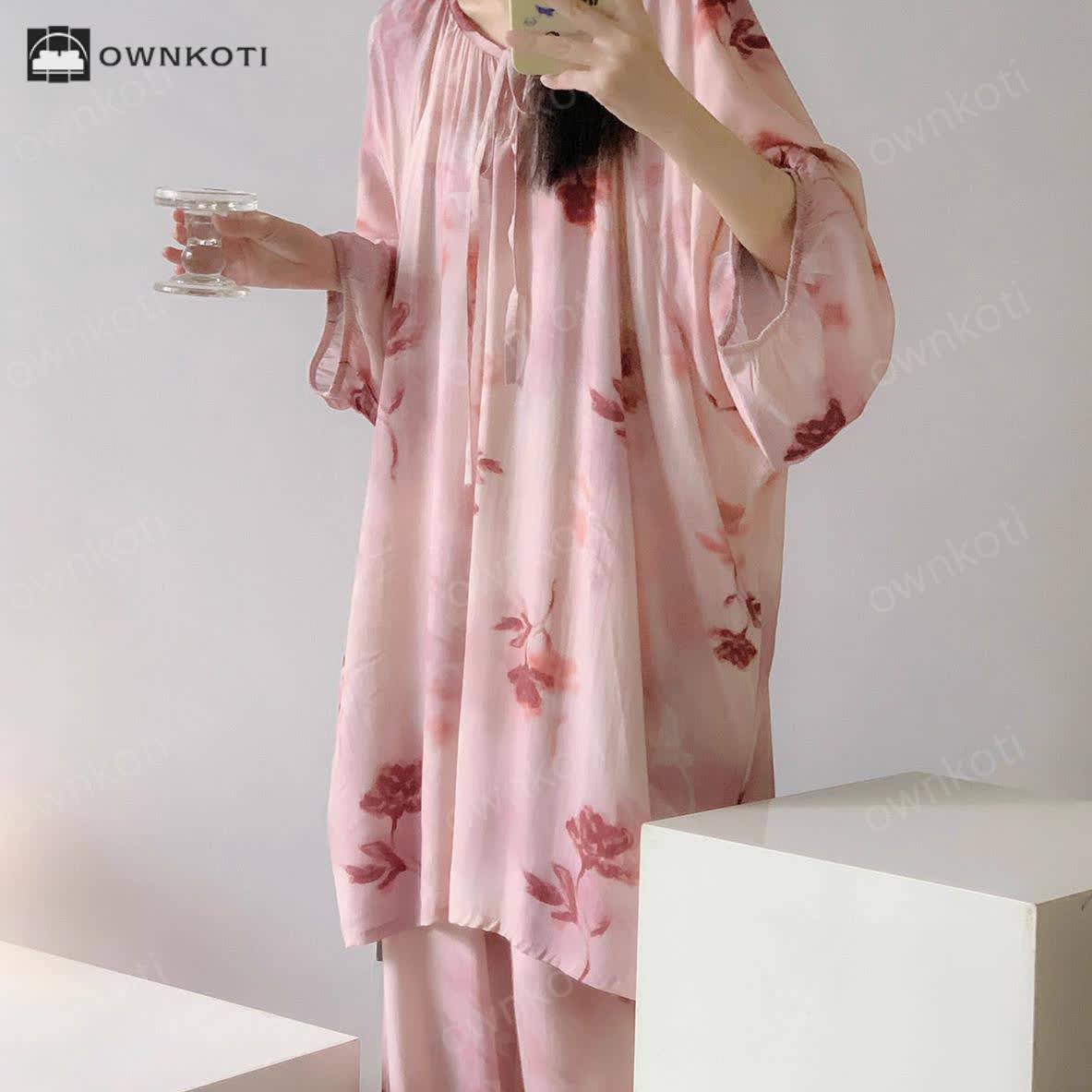 Plus Size Pink Floral Nightwear Set