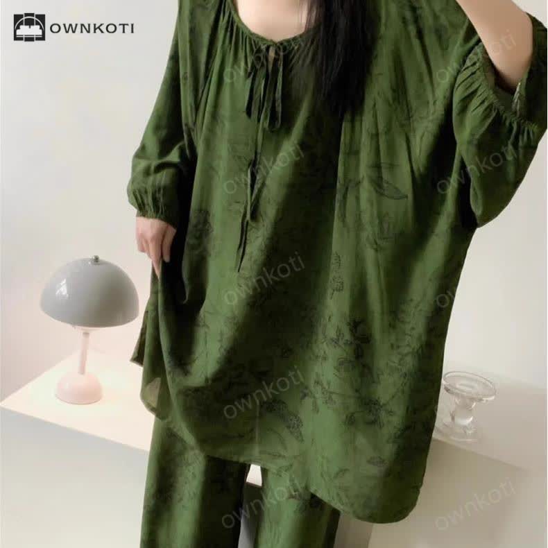 Retro Plus Size Soft Floral Nightwear Set