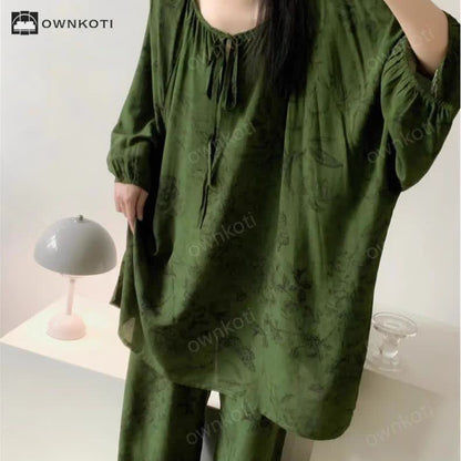 Retro Plus Size Soft Floral Nightwear Set