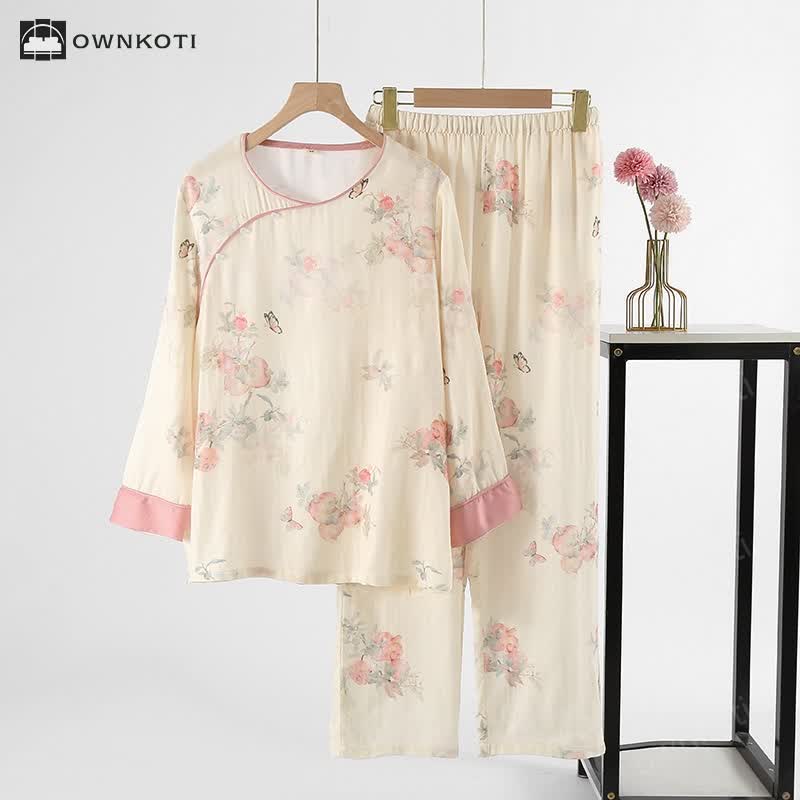 Floral Butterfly Soft Satin Loungewear