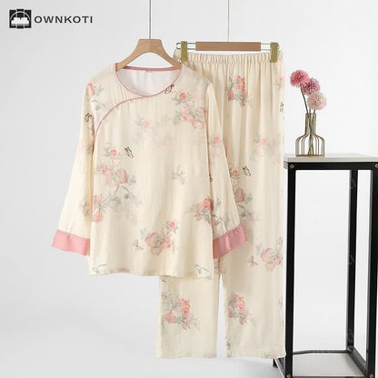 Floral Butterfly Soft Satin Loungewear