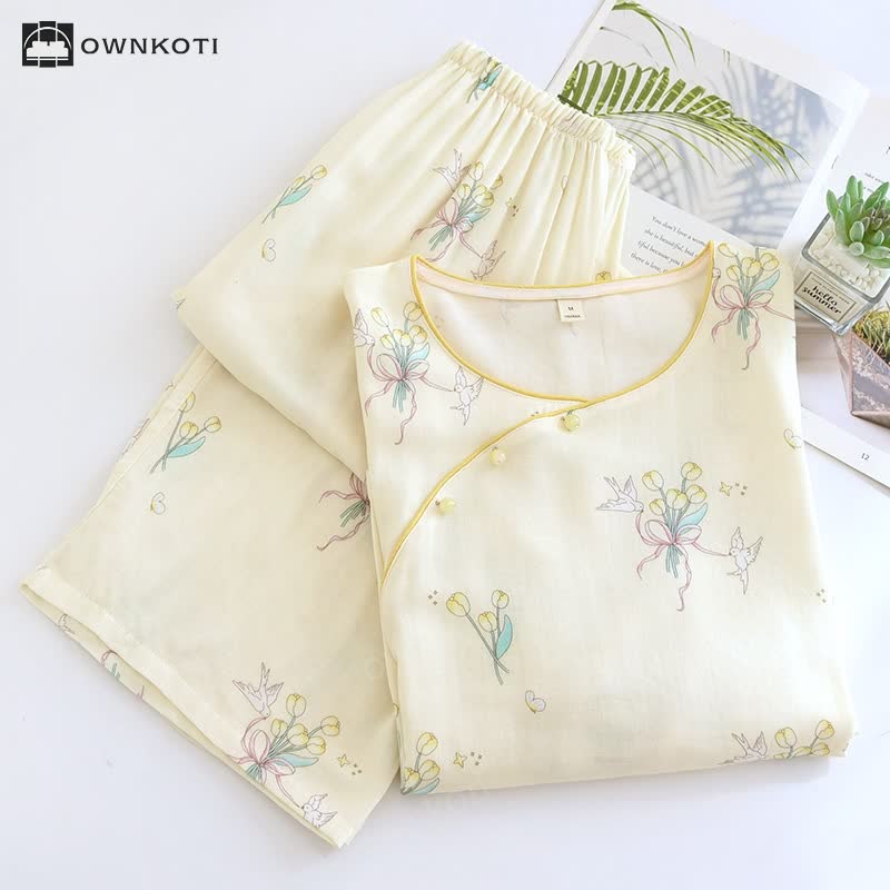 Bamboo Fiber Floral Breathable Pajama Set