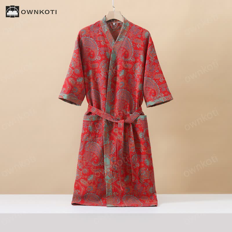 Jacquard Paisley Kimono Cotton Gauze Bathrobe