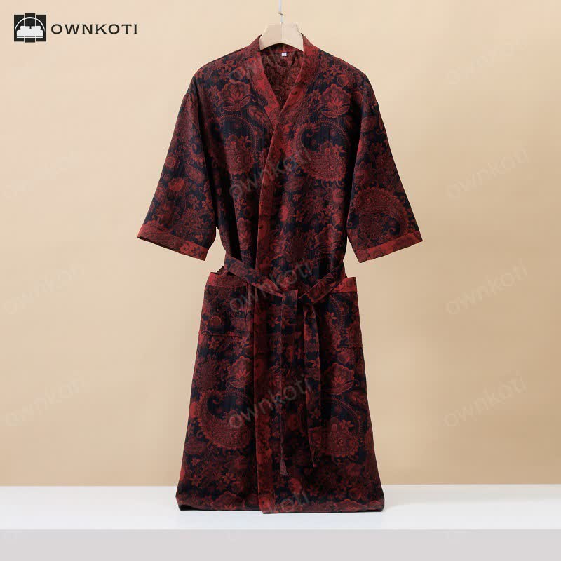 Jacquard Paisley Kimono Cotton Gauze Bathrobe