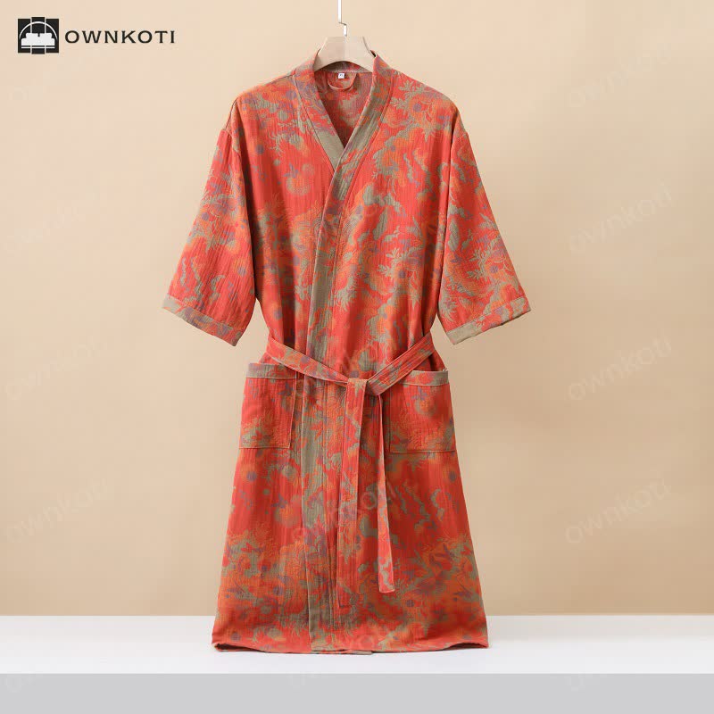 Jacquard Double Layer Gauze Kimono Bathrobe