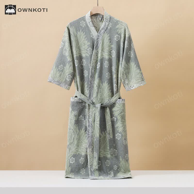 Breathable Jacquard Floral Gauze Kimono Bathrobe