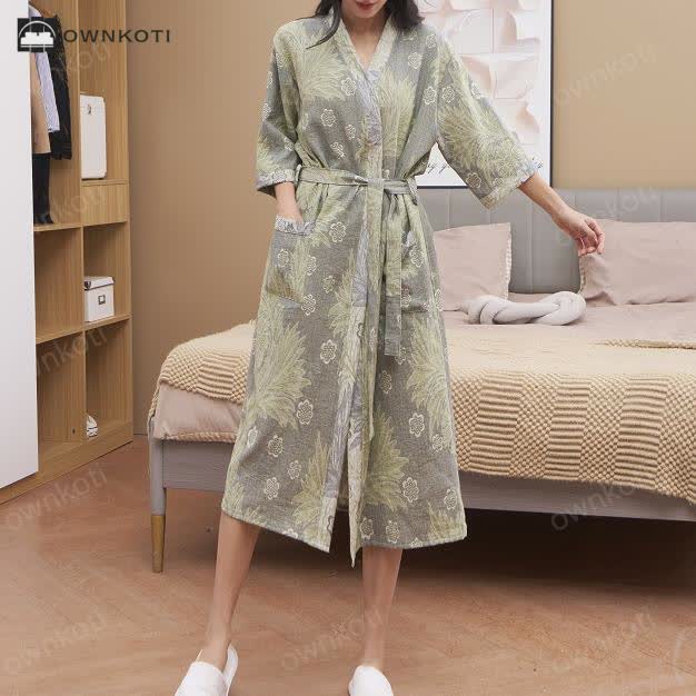 Breathable Jacquard Floral Gauze Kimono Bathrobe