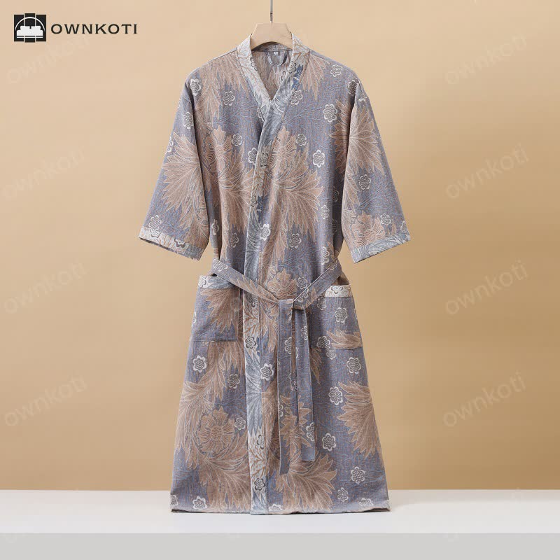 Breathable Jacquard Floral Gauze Kimono Bathrobe