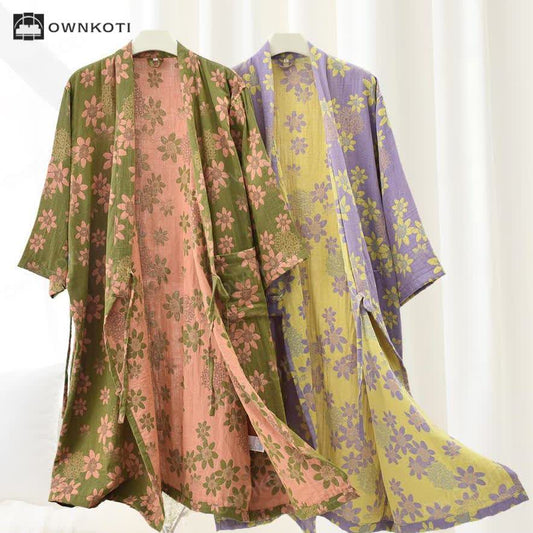 Jacquard Floral Gauze Lightweight Bathrobe