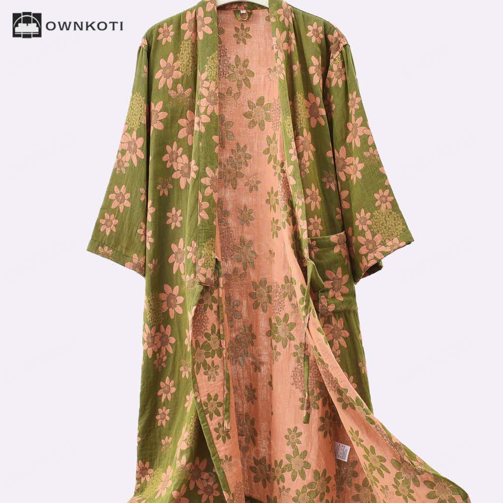 Jacquard Floral Gauze Lightweight Bathrobe