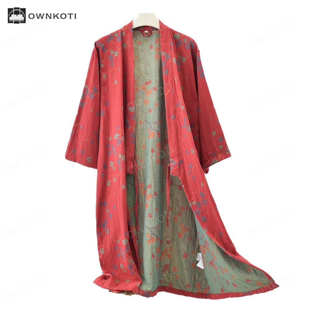 Jacquard Gauze Cotton Floral Lightweight Bathrobe