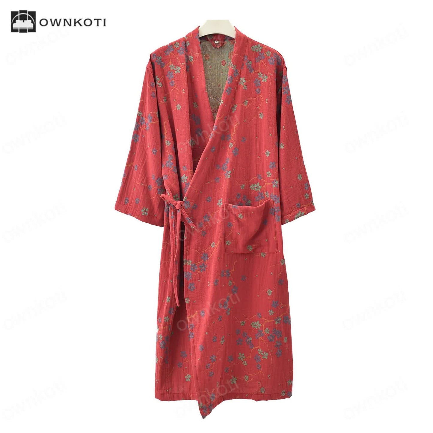 Jacquard Gauze Cotton Floral Lightweight Bathrobe