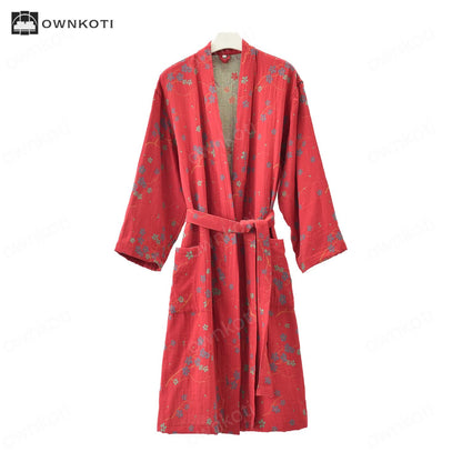 Jacquard Gauze Cotton Floral Lightweight Bathrobe