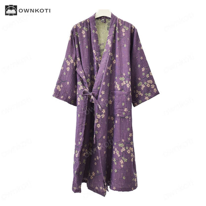 Jacquard Gauze Cotton Floral Lightweight Bathrobe