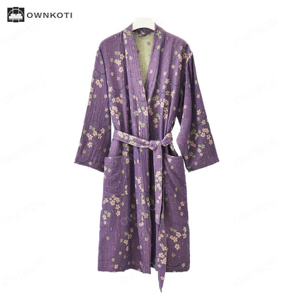 Jacquard Gauze Cotton Floral Lightweight Bathrobe