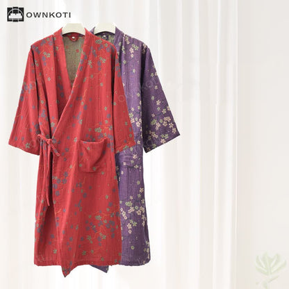 Jacquard Gauze Cotton Floral Lightweight Bathrobe