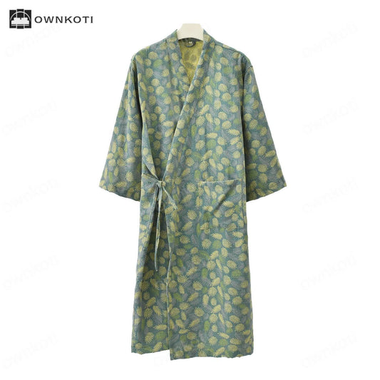 Cotton Gauze Leaf Comfy Lightweight Bathrobe