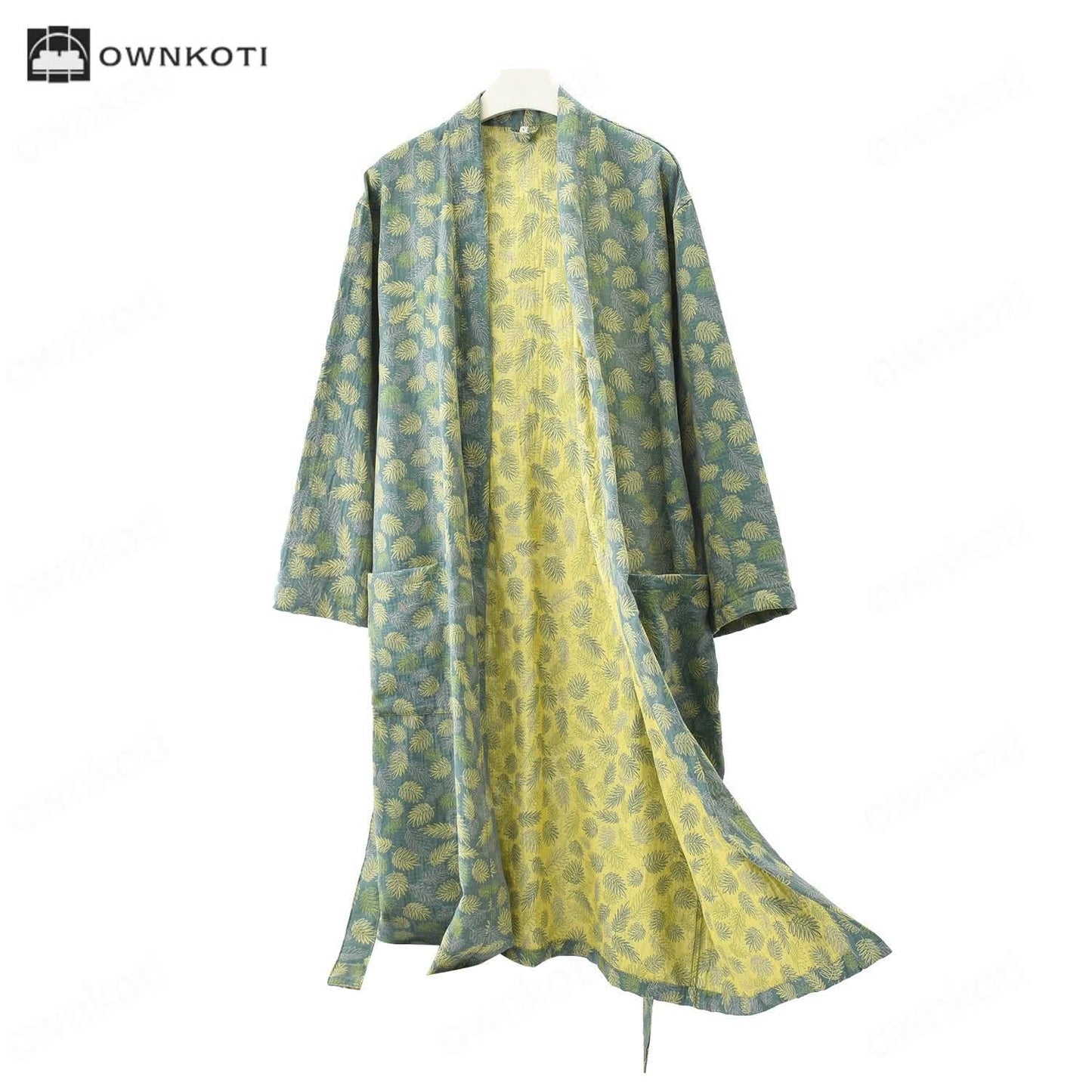 Cotton Gauze Leaf Comfy Lightweight Bathrobe