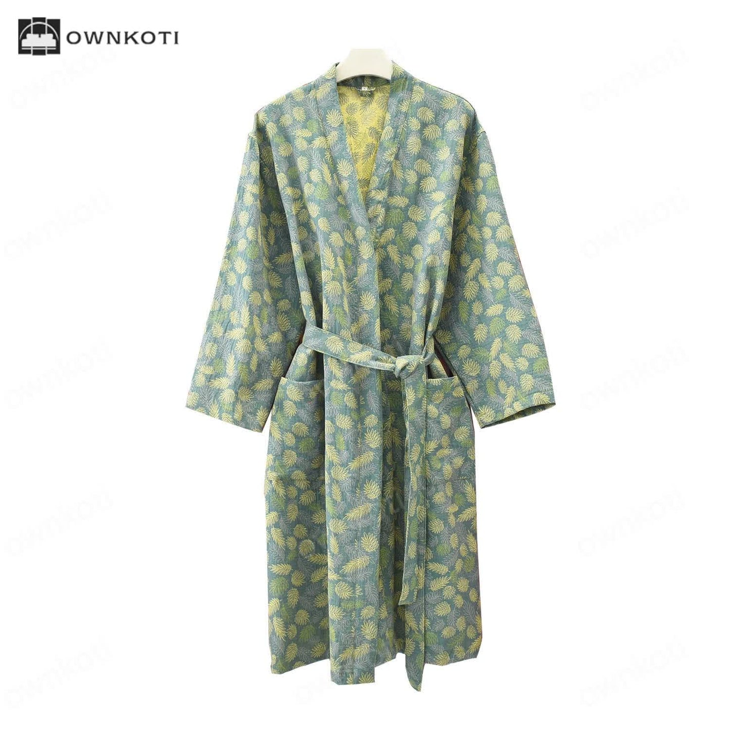 Cotton Gauze Leaf Comfy Lightweight Bathrobe