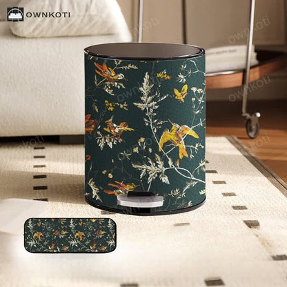 Floral Bird Leather Large Capacity Trash Bin