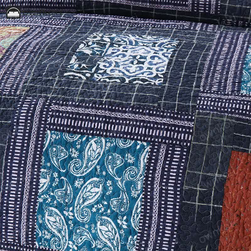 Retro Paisley Quilted Cotton Bedding Set(3PCS)