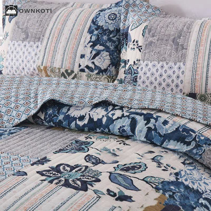 Quilted Floral Patchwork Cotton Bedding Set(3PCS)