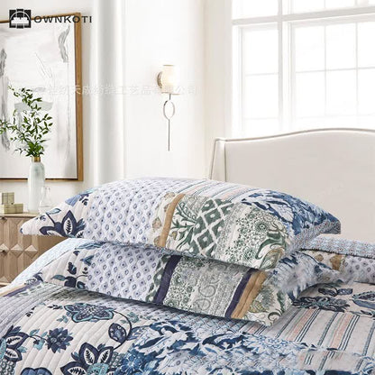 Quilted Floral Patchwork Cotton Bedding Set(3PCS)