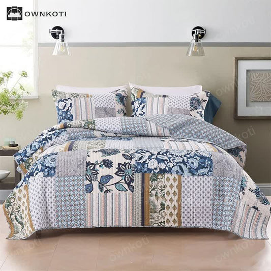 Quilted Floral Patchwork Cotton Bedding Set(3PCS)