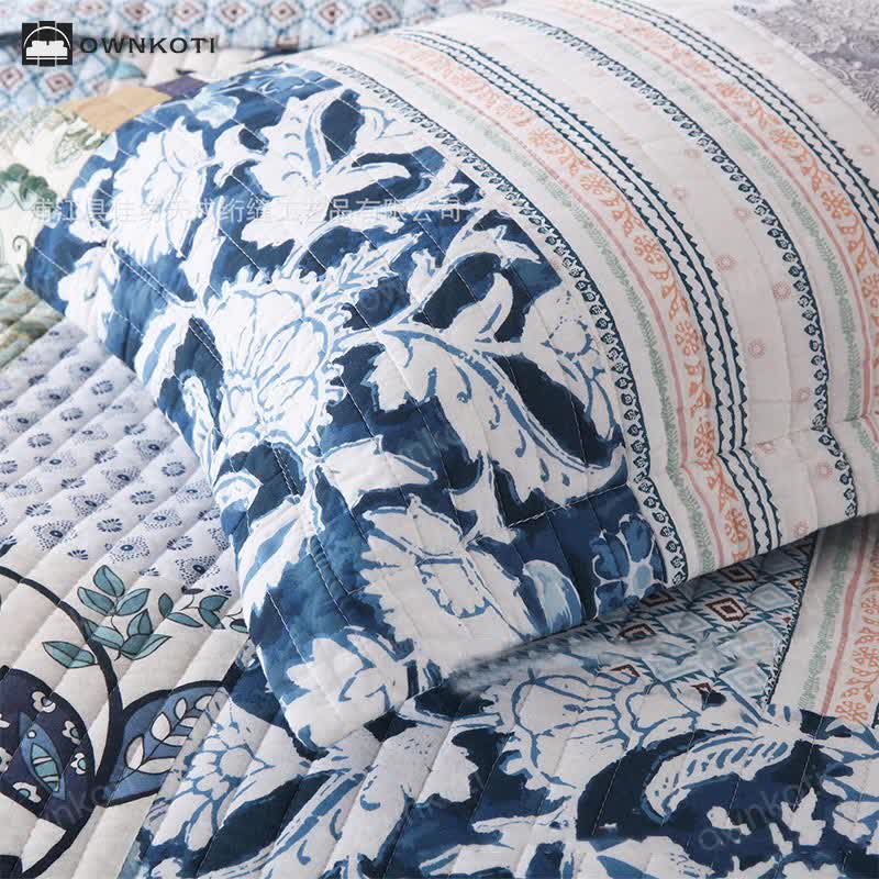 Quilted Floral Patchwork Cotton Bedding Set(3PCS)