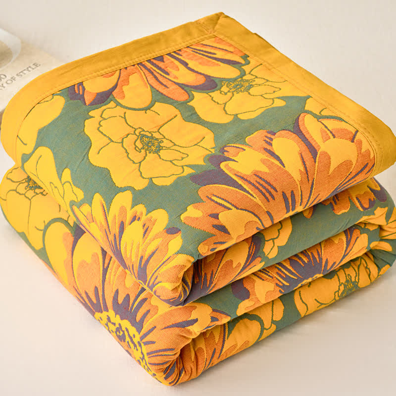 Cotton Gauze Reverisible Blomming Flower Blanket