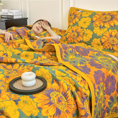 Cotton Gauze Reverisible Blomming Flower Quilt