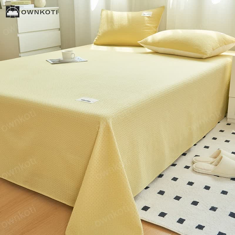 Solid Color Waffle Texture Cotton Coverlet