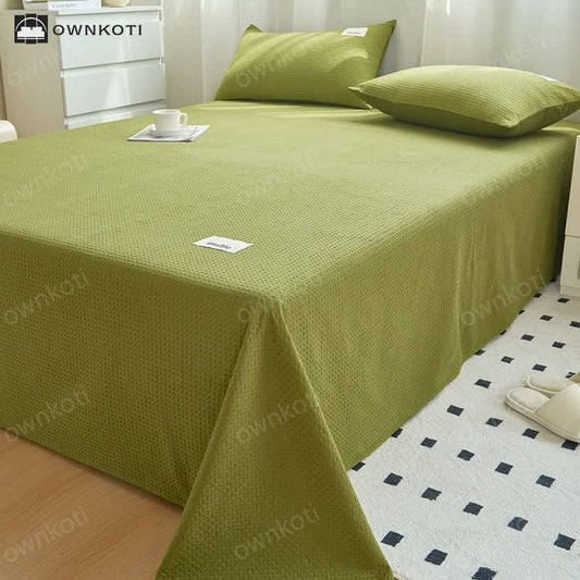 Solid Color Waffle Texture Cotton Coverlet