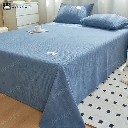 Solid Color Waffle Texture Cotton Coverlet