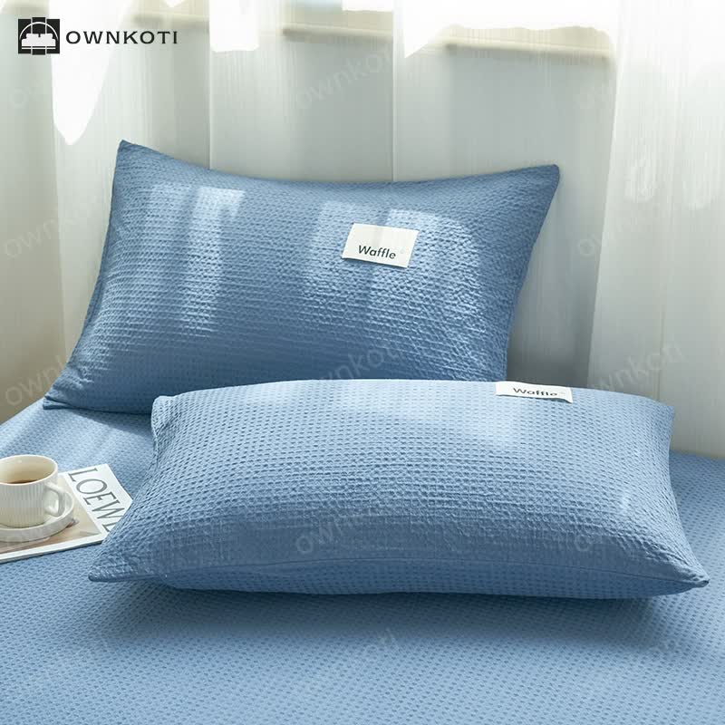 Solid Color Waffle Texture Cotton Coverlet