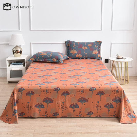 Jacquard Retro Ginkgo Leaf Cotton Gauze Coverlet