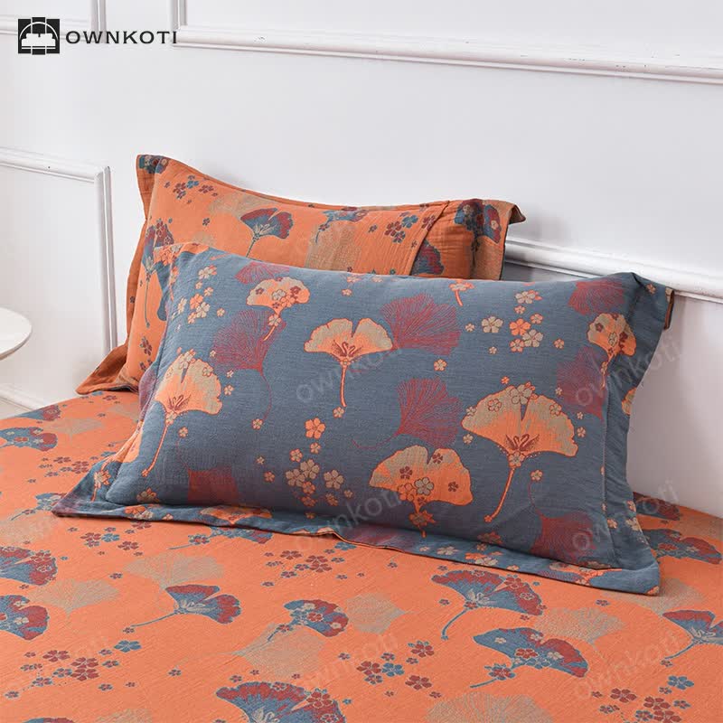 Jacquard Retro Ginkgo Leaf Cotton Gauze Coverlet